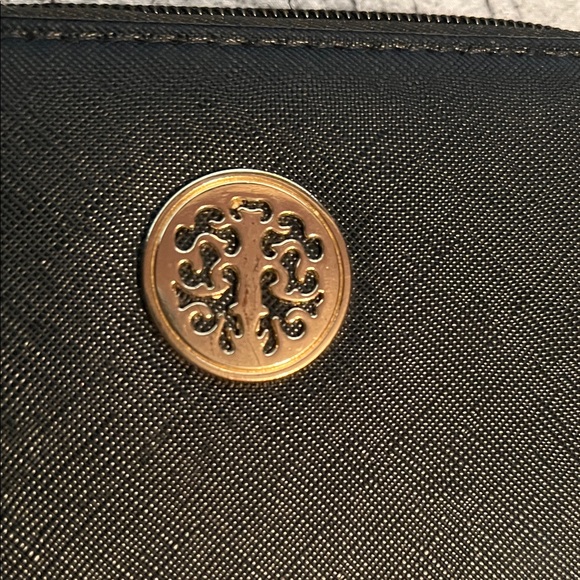 EUC Rebecca & Rifka Black Zip-Around Wristlet Wallet with Gold Medallion - Picture 3 of 16